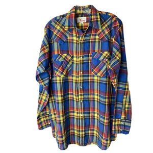 Vtg Westerner Light Bright Plaid Cowboy Snap Shirt - image 1